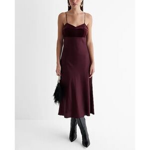Express Velvet Sweetheart Neckline Satin Slip Midi Dress